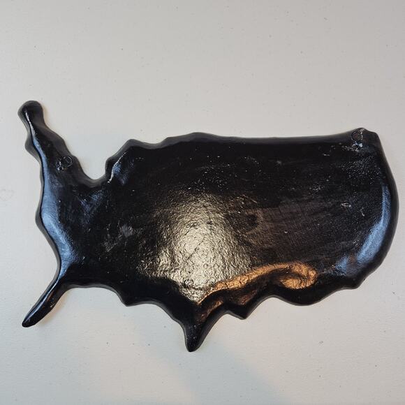 VTG Cast Iron USA Map Tray Rustic 50 States Wall Art Platter Cabincore Americana - Picture 8 of 8